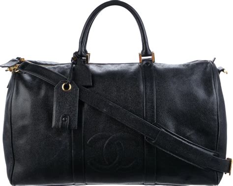 chanel vintage black caviar leather duffle bag|Vintage Chanel Black Caviar Leather Boston Travel Bag .